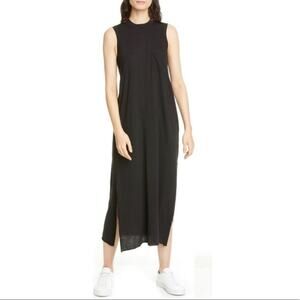 ATM High Torsion Rolled Cuff Midi Pocket Tee Dress in Black